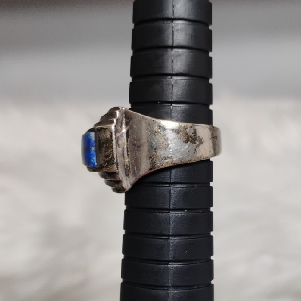 SALE! Vtg Native American Navajo Sterling Silver Inlay Of Lapis Lazuli Ring - Picture 3 of 10